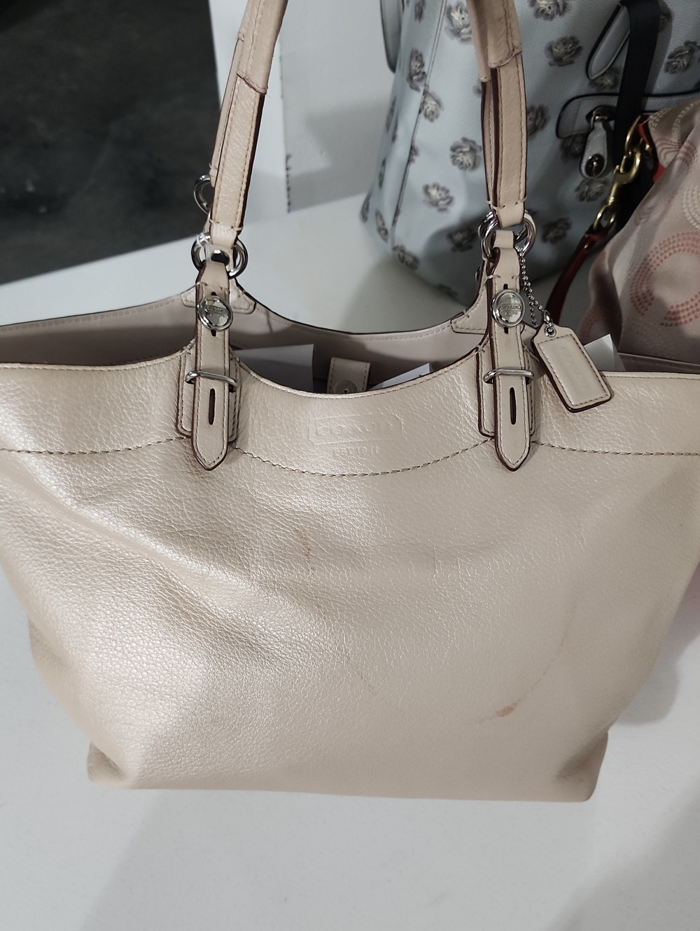 Coach Beige Leather Tote Bag with Dual Handles